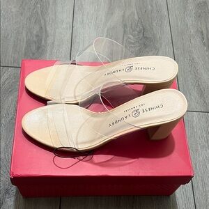 Nude heels with clear strap